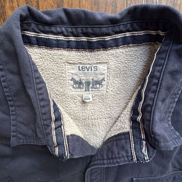 Levi's Chore Jacket Sherpa Lined Work Shacket Mens 3XL Blue Canvas Button Front - Picture 3 of 16